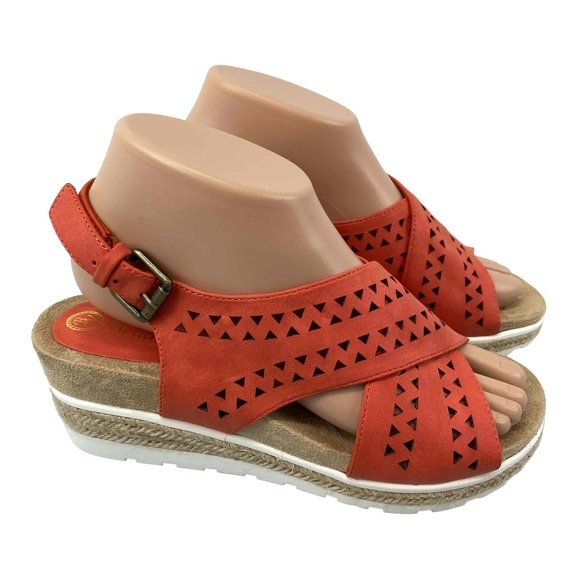Bella Vita Womens Size 6.5 W Cosette Coral Wedge Sandals Espadrille Buckle - Picture 7 of 10